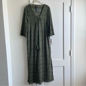 Green Lace-Up Maxi Dress